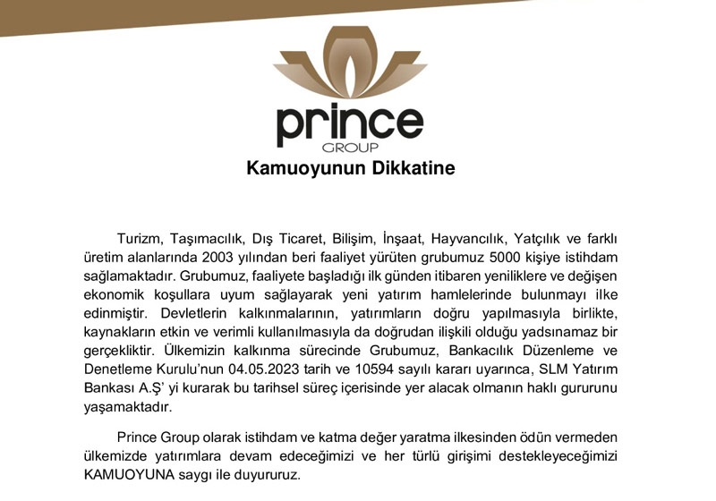 Prince Group SLM Yatırım Bankası kurdu